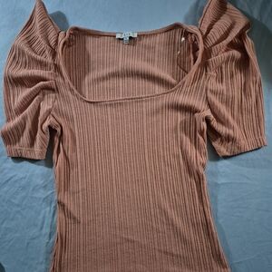 Iris/Size Small/Coral/Ribbed Puff Sleeve Blouse